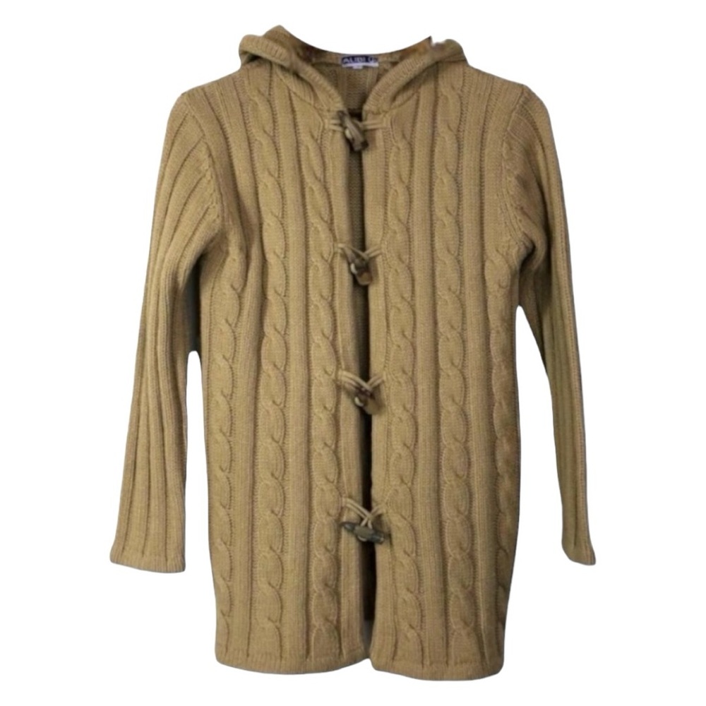 ALIBI Vintage Tan Long Sleeve Hooded Knit Jacket Cardigan size Small-Medium